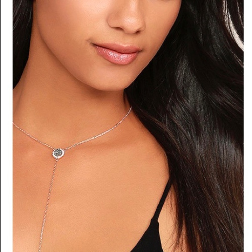 Rose gold and grey druzi drop necklace